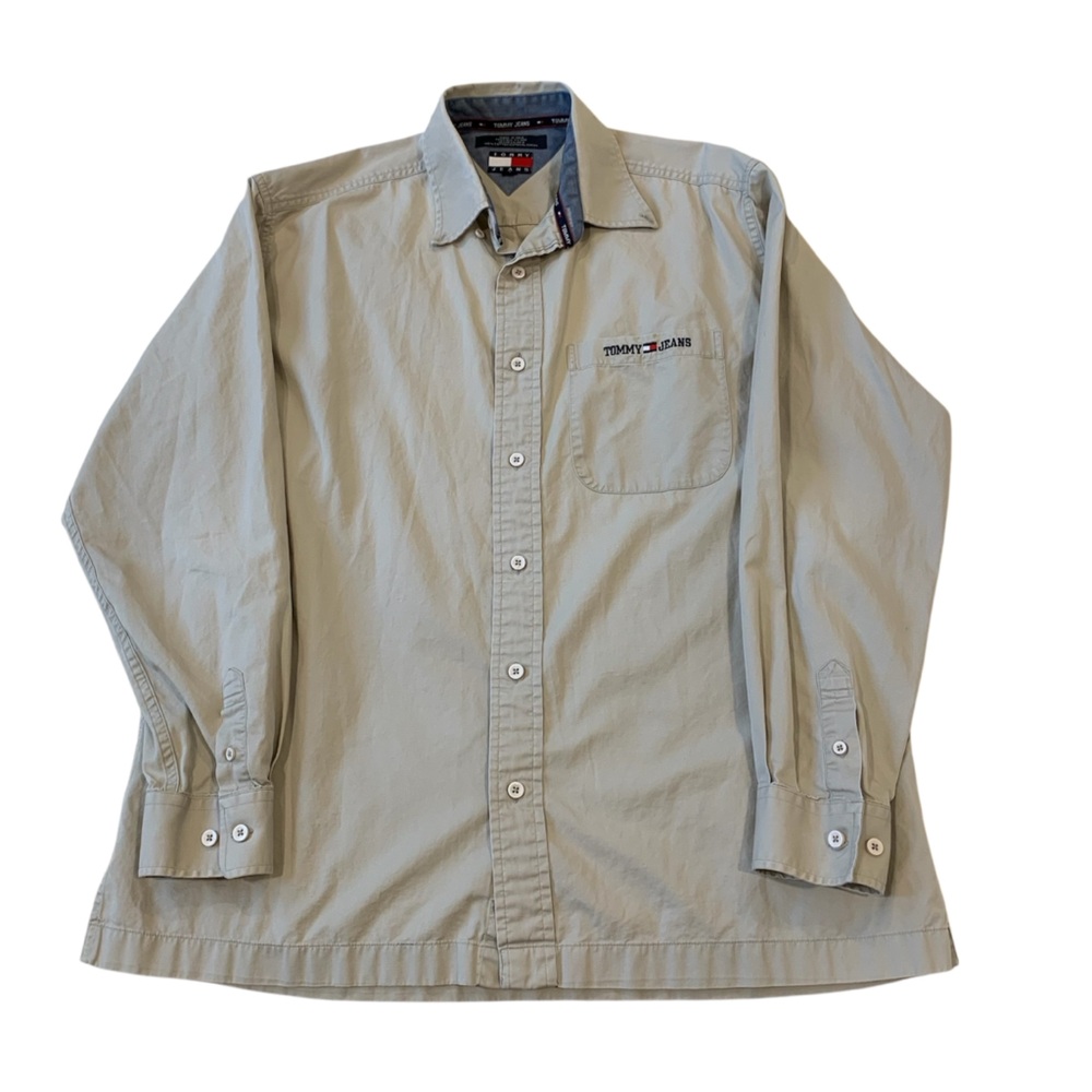 TOMMY JEANS | Tommy Hilfiger Light Tan Casual Button Down Shirt Size Small